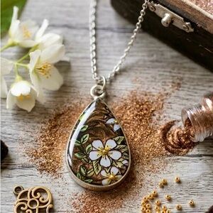 Golden Jasmine Teardrop Resin Pendant